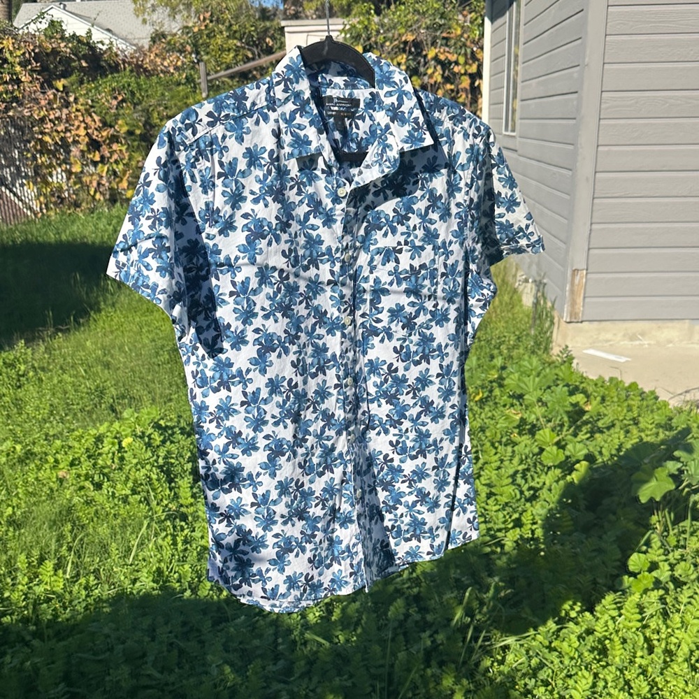 Slim Fit Luxury Marc Anthony Blue and White Floral Men's Shirt